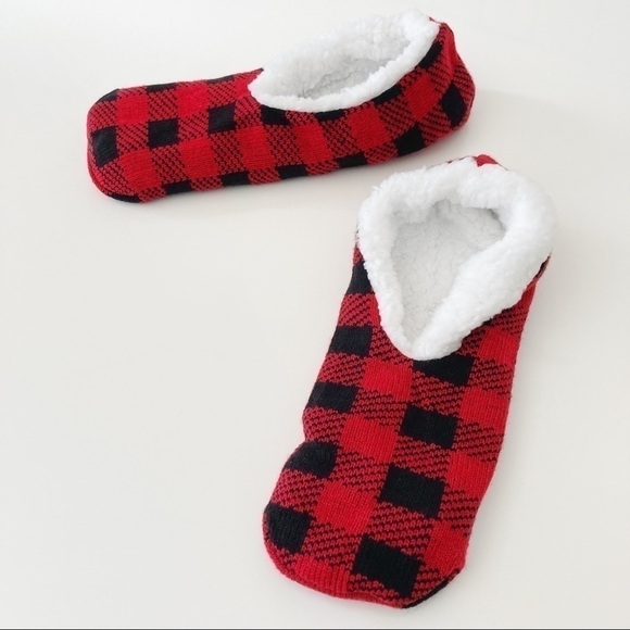 Lumberjack Red Plaid Sherpa Lined Novelty Unisex Slipper Socks Size 9/10 - Picture 10 of 10